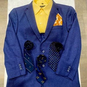 Yellow shirt ($25), Blue blazer ($45) each tie ($20)